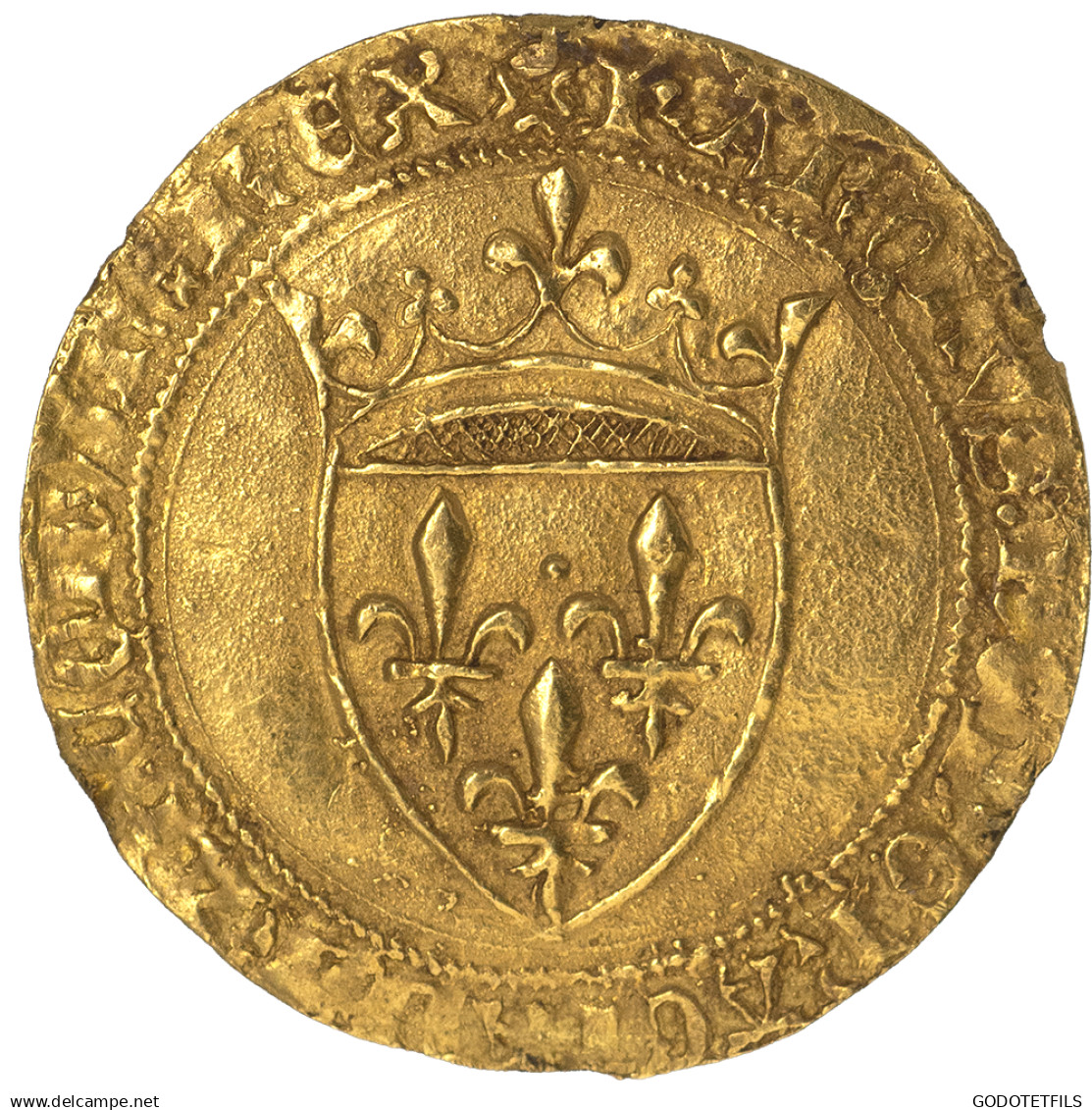 Charles VI Le Fol-Écu D&#039;or à La Couronne 1411 Montpellier - 1380-1422 Carlos VI El Bien Amado