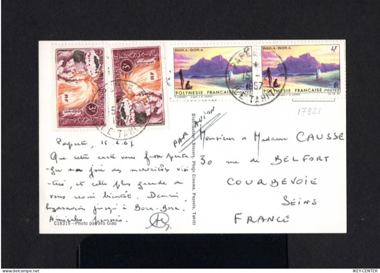 17821-POLYNESIE FRANÇAISE-AIRMAIL POSTCARD PAPEETE To COURBEVOIE (france).1967.FRENCH COLONIES.Carte Postale.POSTKARTE - Covers & Documents