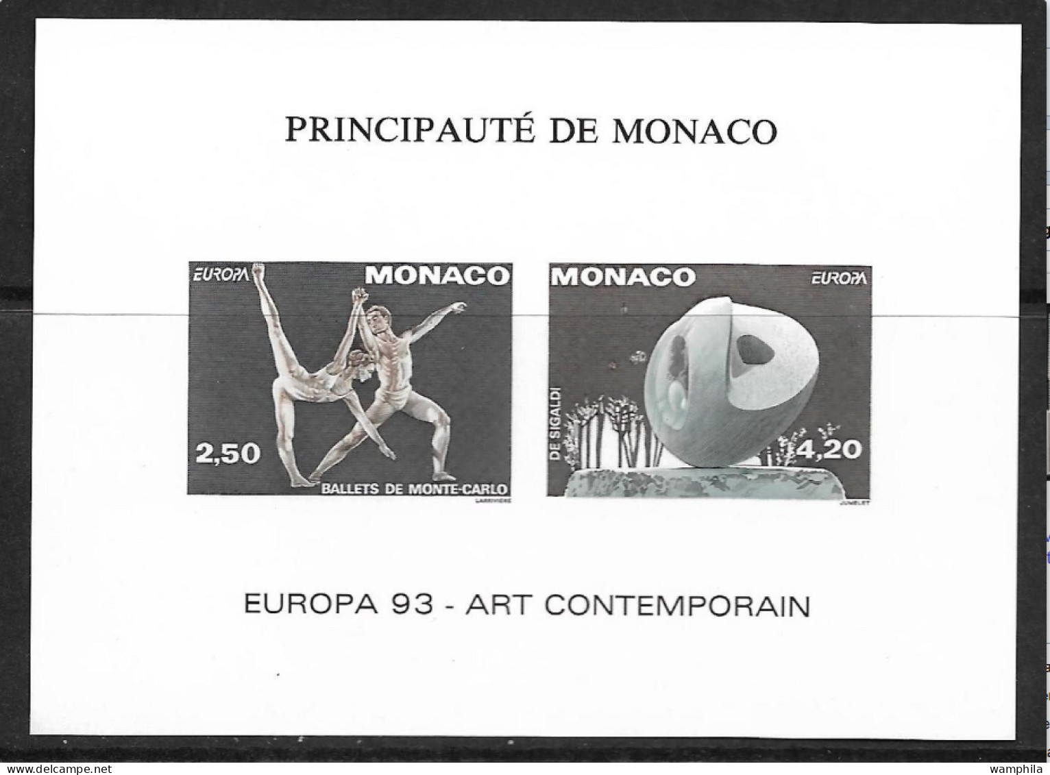 Monaco Bloc Spécial Gommé N°20a** Des Timbres N°1875/1876 Non Dentelé. 1993 Europa . Cote 200€ - Plaatfouten En Curiosa