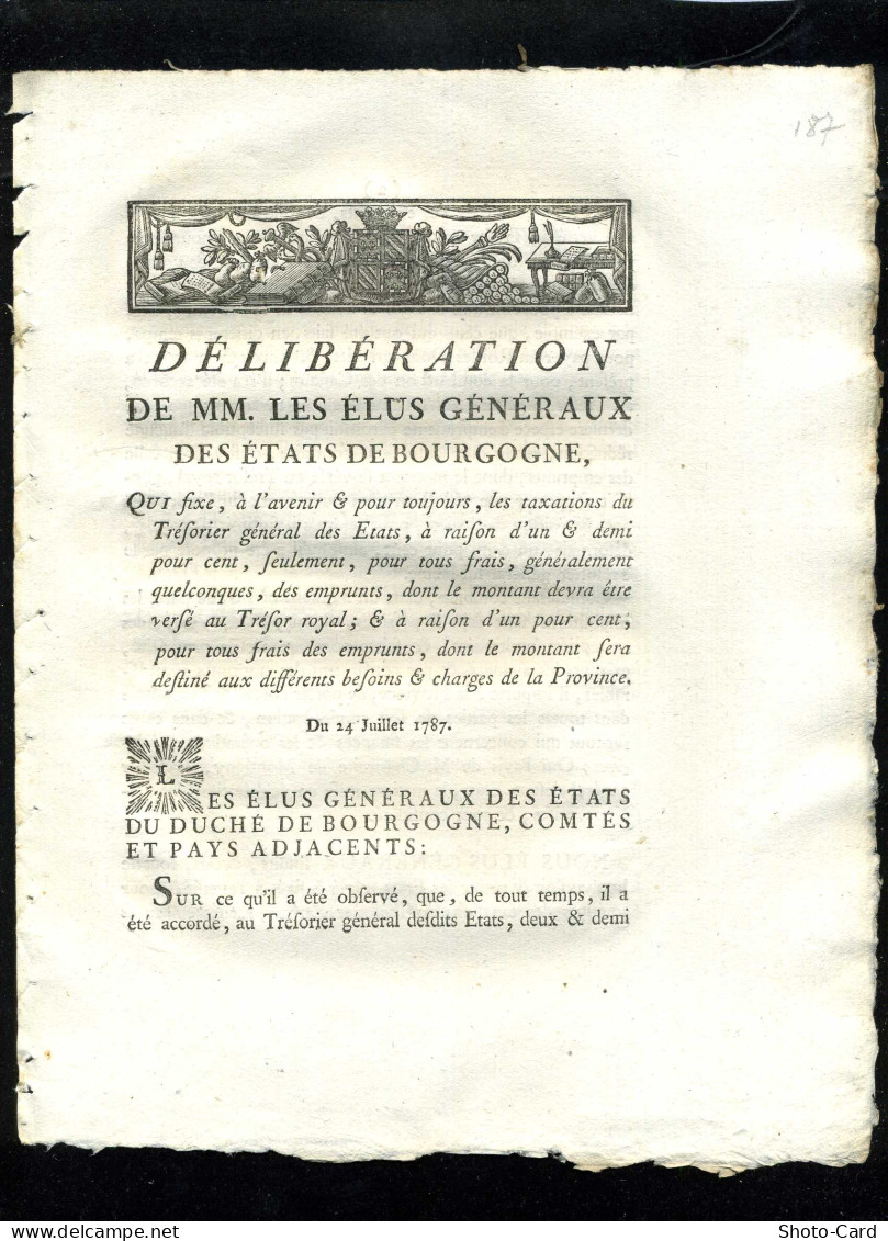1929   Bourgogne  1787 Délibération  Besoins & Charges De La Province 4 Pages    N°-029 - Decreti & Leggi