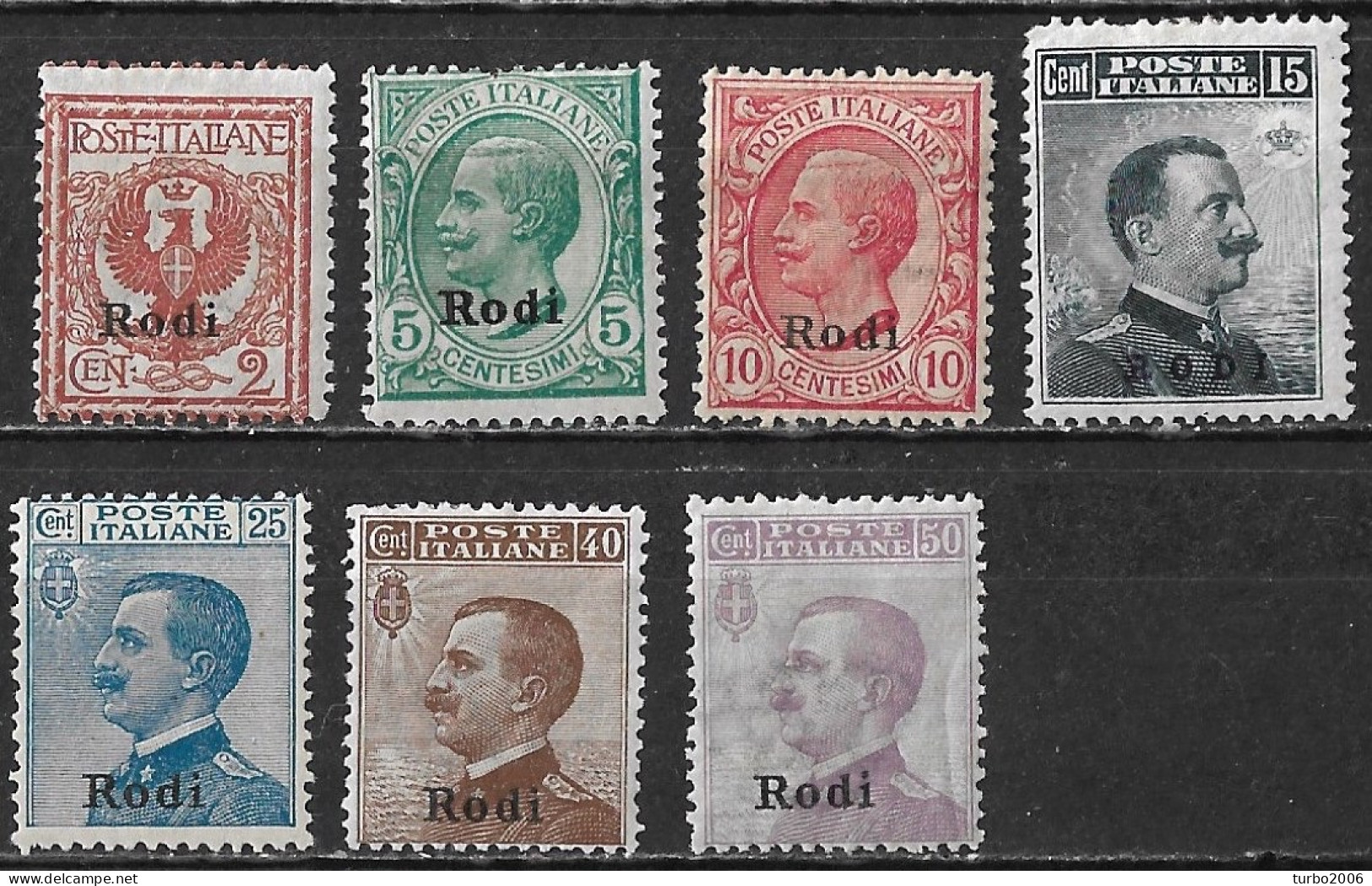 DODECANESE 1912 Stamps Of Italy With Black Overprint RODI Complete MH Set Vl. 1 / 7 - Dodecaneso