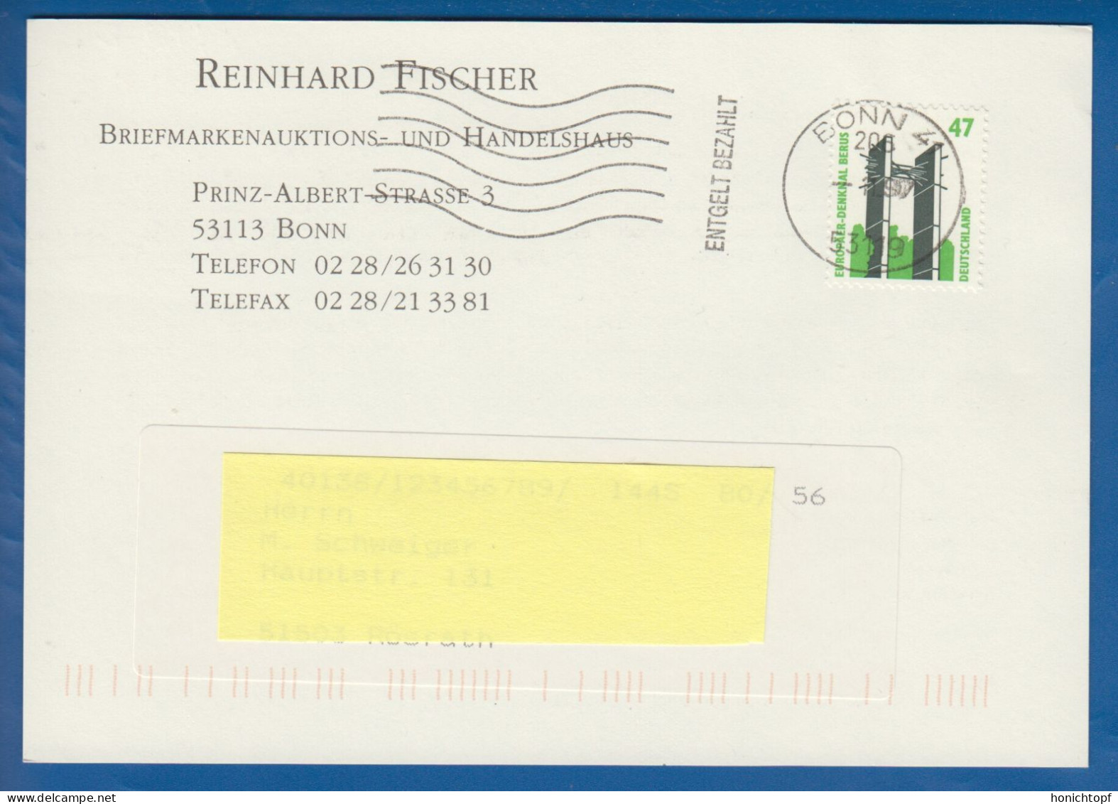 Deutschland; BRD; Postkarte; 47 Pf Denkmal Berus; Bonn 1997; Bild2 - Cartes Postales - Oblitérées