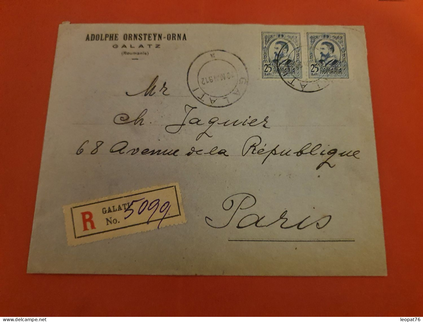 Roumanie - Enveloppe Commerciale De Galatz En Recommandé Pour Paris En 1912 - D 313 - Lettres & Documents