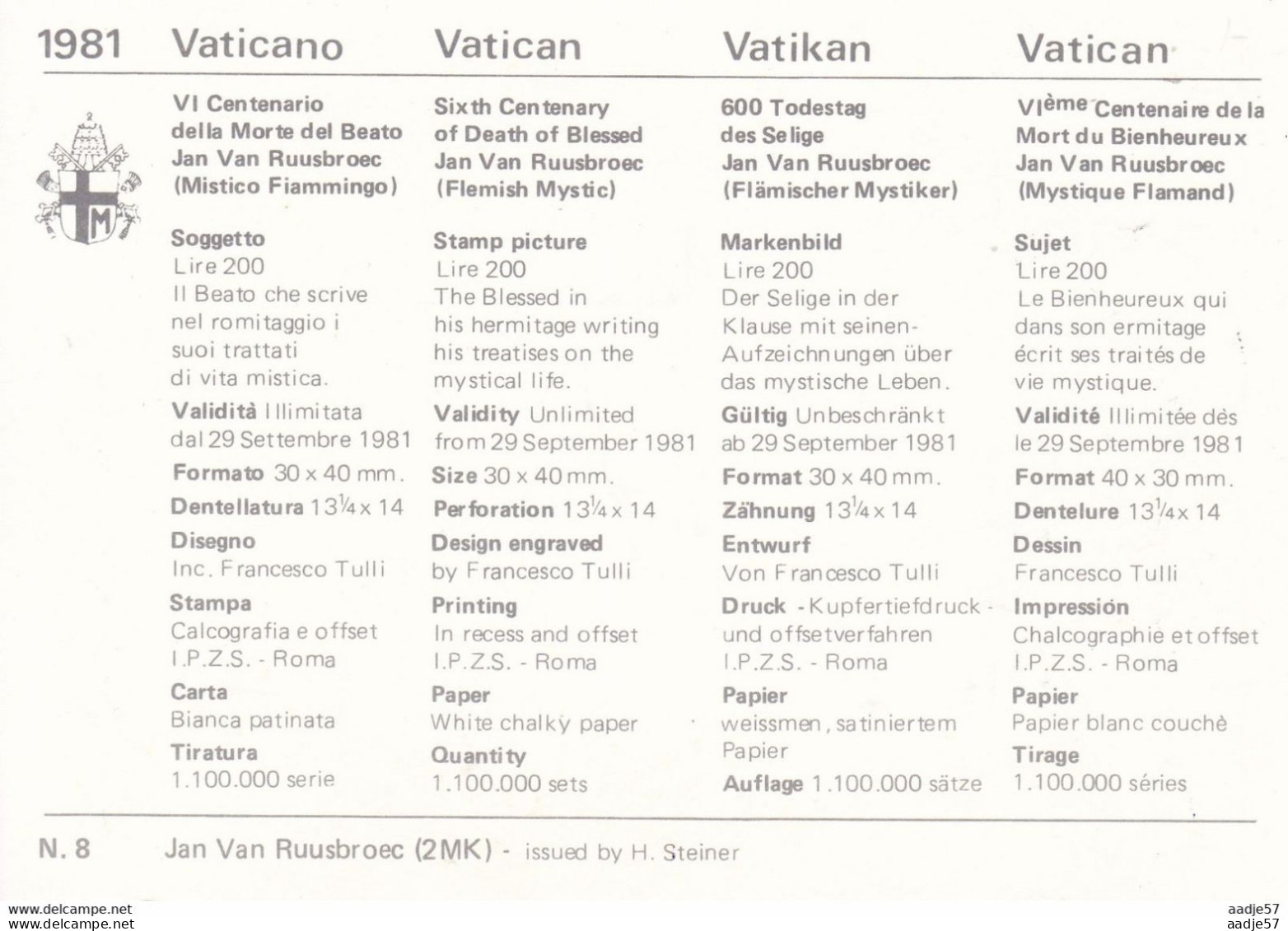 Vatican City 1981 Jan Van Ruusbroec - Cartoline Maximum