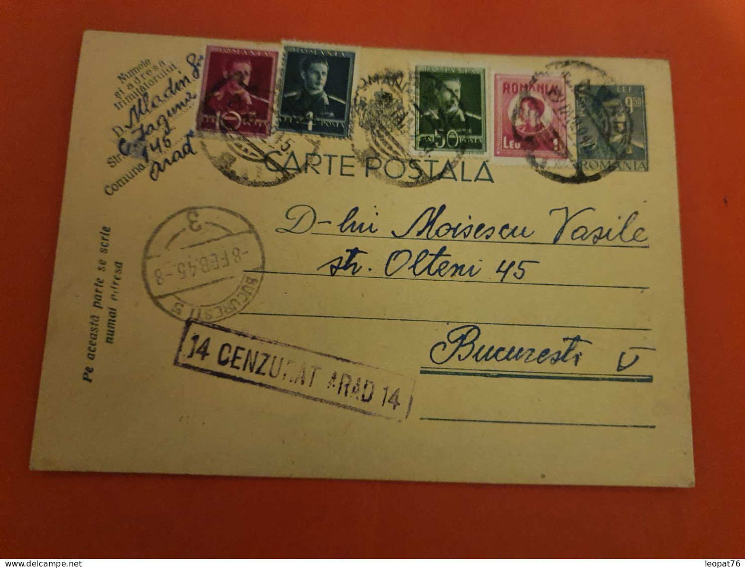 Roumanie - Entier Postal + Compléments De Arad Pour Bucarest Avec Cachet De Censure En 1945 - D 316 - Postal Stationery