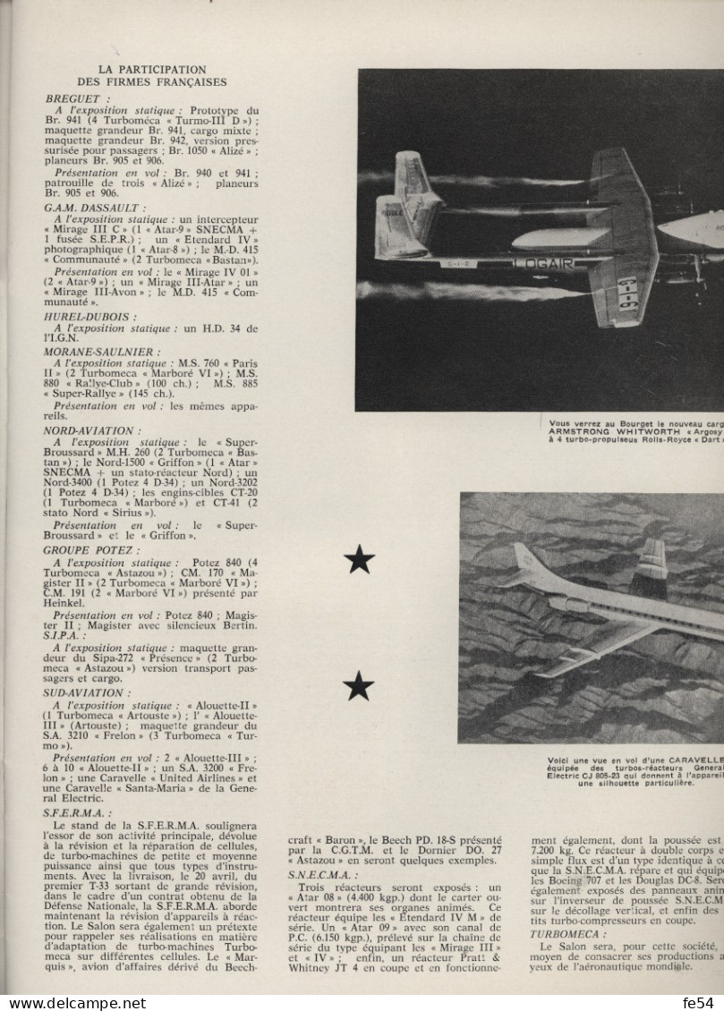 ° AVIATION ° AVION ° L'AIR TRANSPORTS MAGAZINE ° XXIVème SALON DE L'AERONAUTIQUE ° JUIN 1961 °  - Aviation