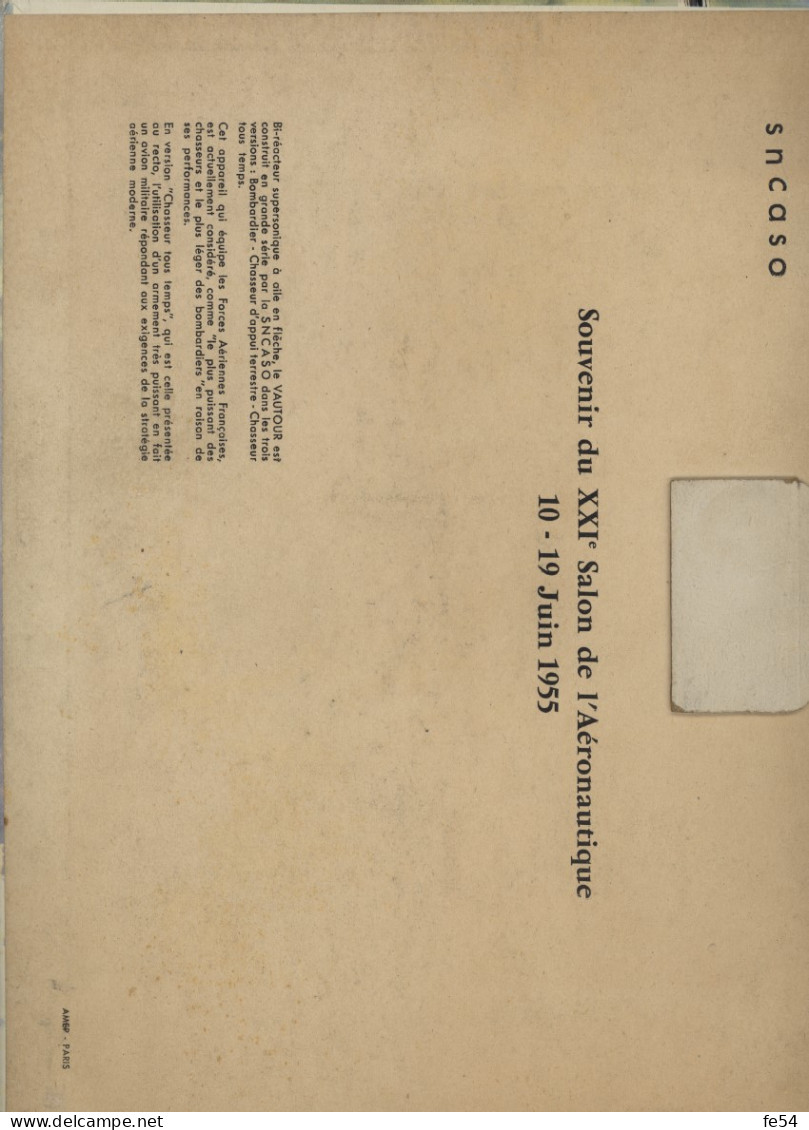 ° AVIATION ° AVION ° SOUVENIR DU XXIème SALON DE L'AERONAUTIQUE, 10 Au 19 JUIN 1955 ° LE VAUTOUR N ° ° A. BRENET ° - Aviation