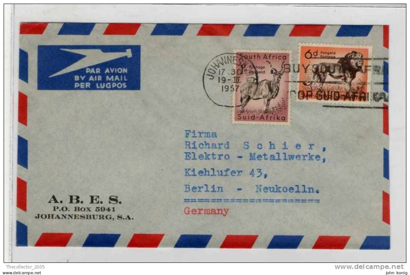 Sudafrica - South Africa - Lettera Busta Letter Cover Briefe - From South Africa To Germany (anni '50 - From'50s) - FDC