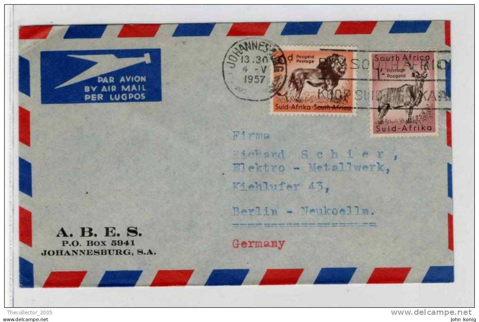 Sudafrica - South Africa - Lettera Busta Letter Cover Briefe - From South Africa To Germany (anni '50 - From'50s) - FDC