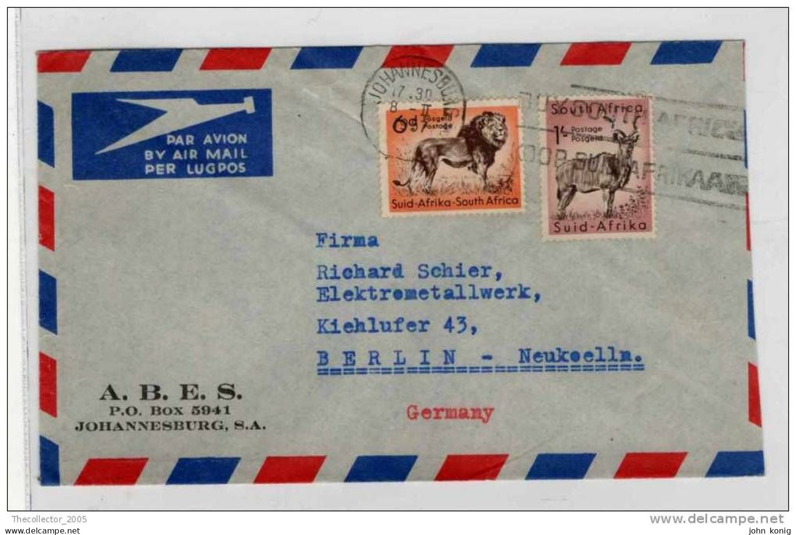 Sudafrica - South Africa - Lettera Busta Letter Cover Briefe - From South Africa To Germany (anni '50 - From'50s) - FDC