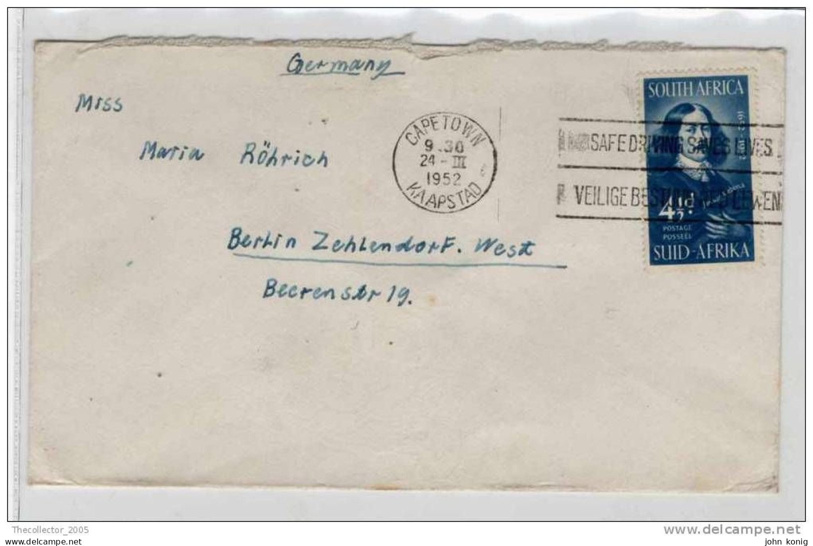 Sudafrica - South Africa - Lettera Busta Letter Cover Briefe - From South Africa To Germany (anni '50 - From'50s) - FDC