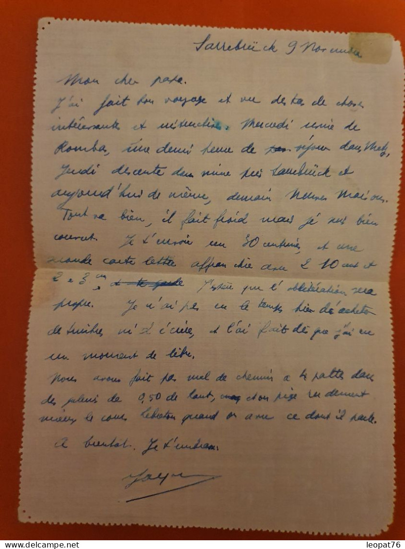 Sarre - Carte Lettre De Saarbrücken Pour La France En 1923 - D 351 - Briefe U. Dokumente