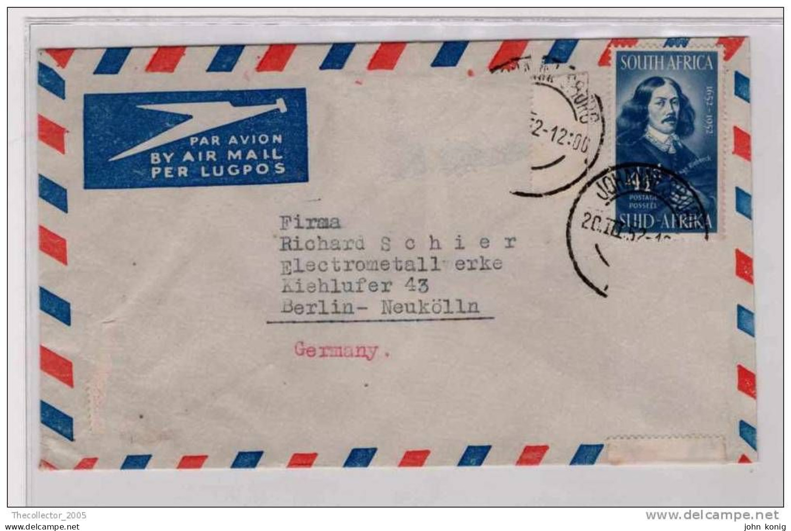 Sudafrica - South Africa - Lettera Busta Letter Cover Briefe - From South Africa To Germany (anni '50 - From'50s) - FDC