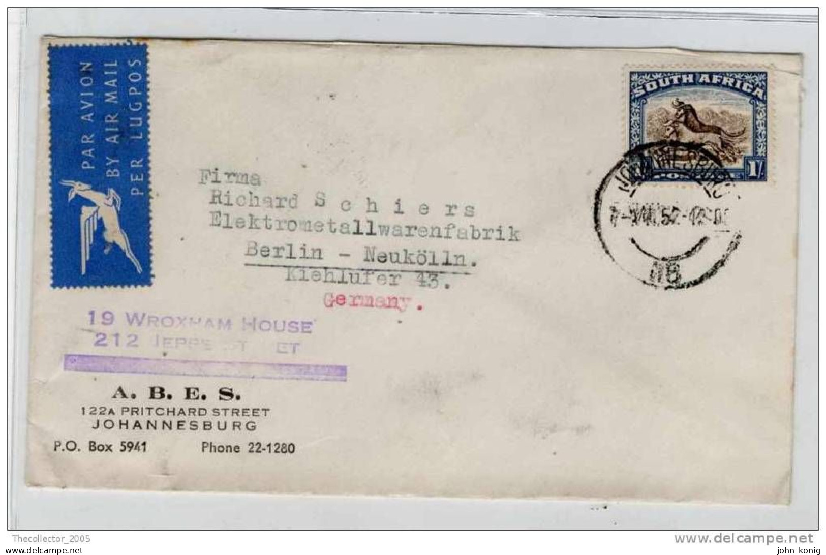 Sudafrica - South Africa - Lettera Busta Letter Cover Briefe - From South Africa To Germany (anni '50 - From'50s) - FDC