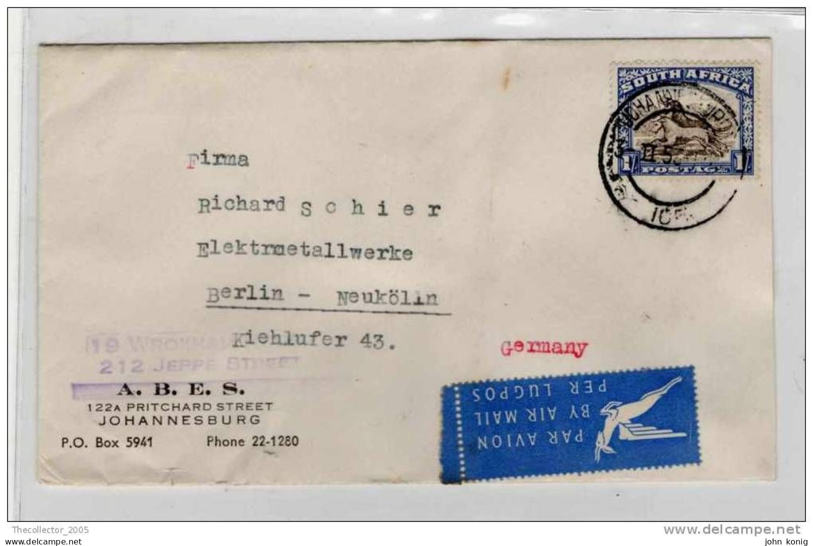 Sudafrica - South Africa - Lettera Busta Letter Cover Briefe - From South Africa To Germany (anni '50 - From'50s) - FDC
