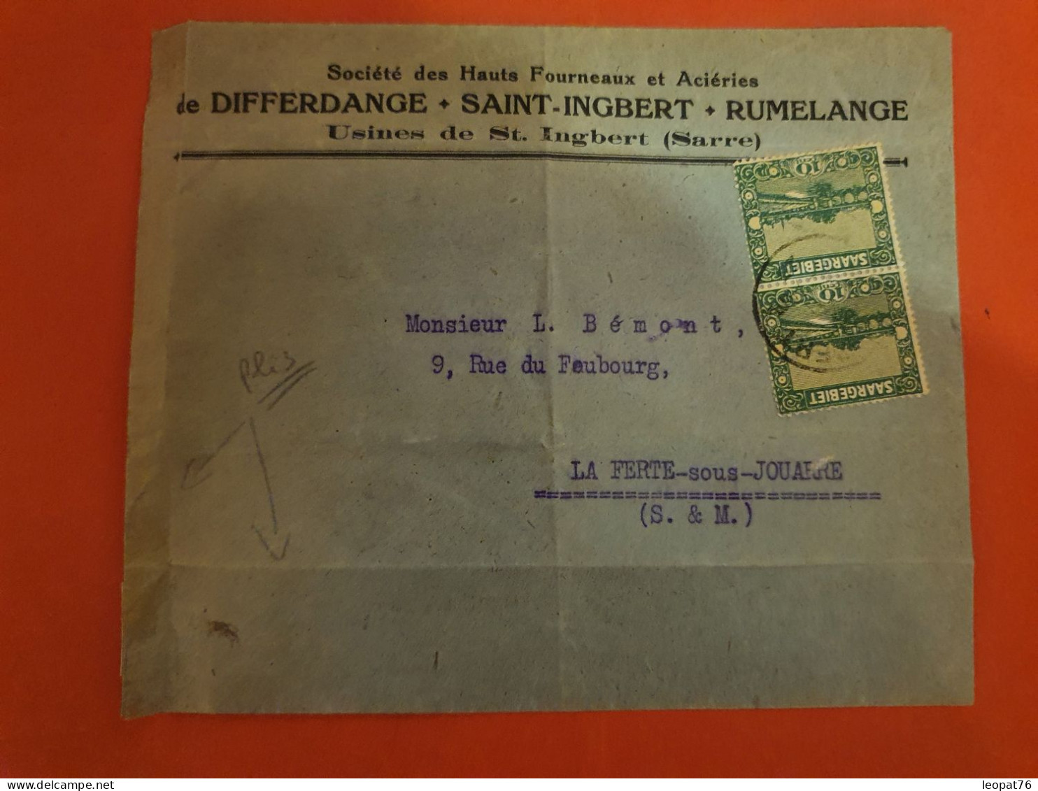 Sarre - Enveloppe Commerciale De St Ingbert Pour La France En 1923 - Plis - D 355 - Cartas & Documentos