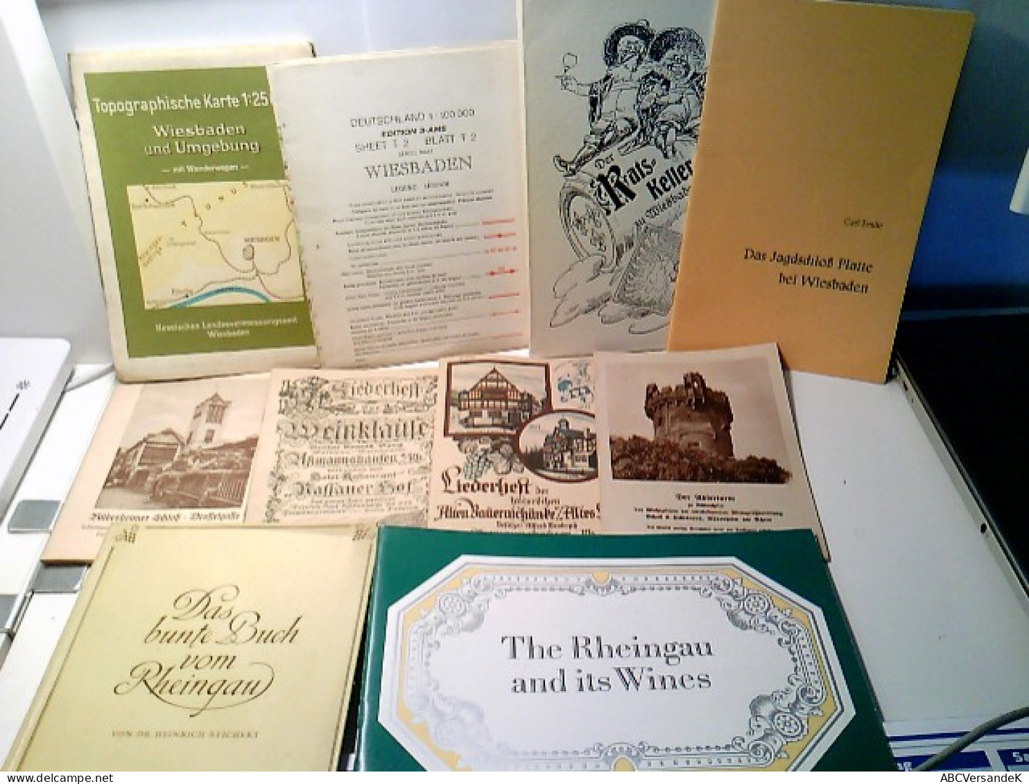 Konvolut: 10 Div. Bände Und Alte Stadt- Und Wanderpläne Von Wiesbaden Und Rheingau Sowie Liederhefte Ind Wisse - Deutschland Gesamt