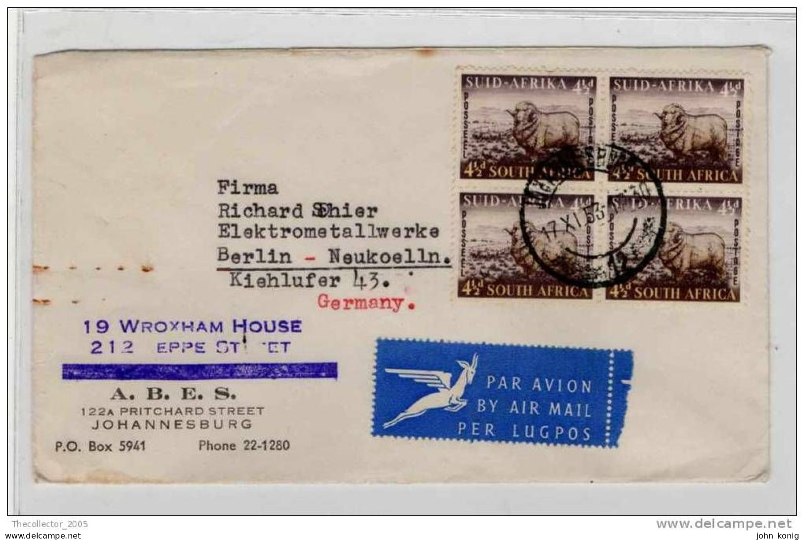 Sudafrica - South Africa - Lettera Busta Letter Cover Briefe - From South Africa To Germany (anni '50 - From'50s) - FDC