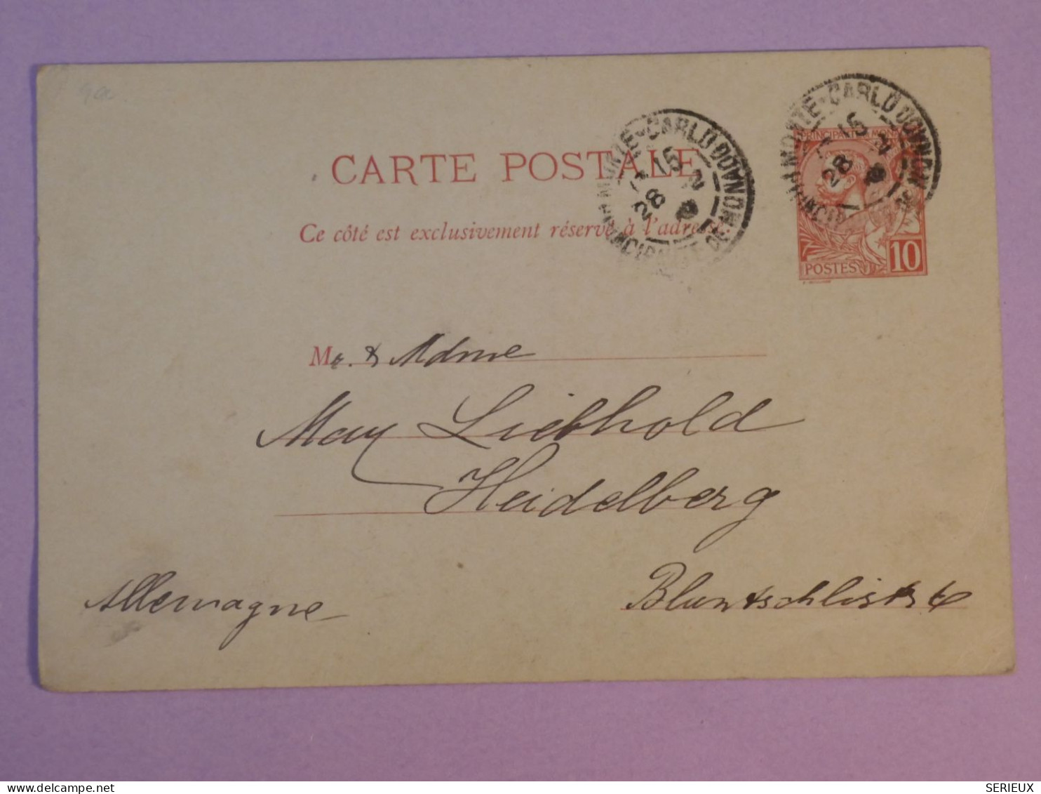 S0 MONTE CARLO   BELLE CARTE  RR  1897   A  HEIDELBERG   ALLEMAGNE    +AFF. INTERESSANT + - Postal Stationery