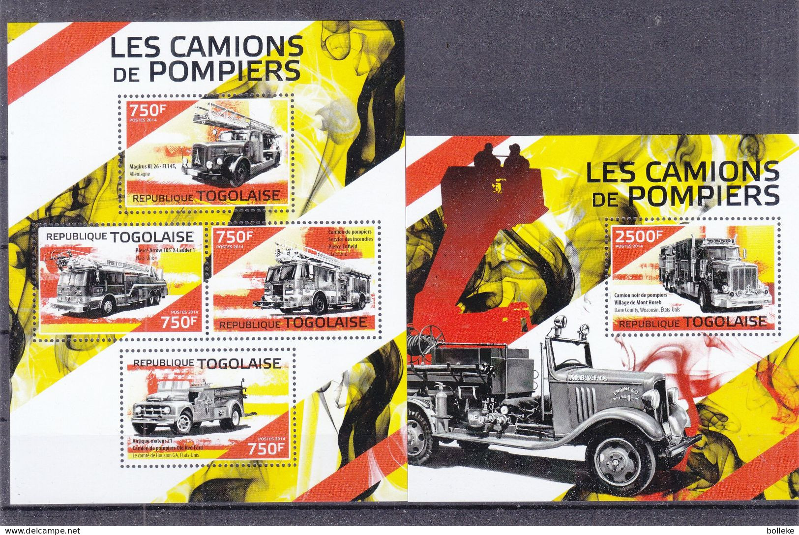 Camions De Pompiers - Togo - Yvert 4024 / 7 + BF 870 ** - Valeur 31 Euros - Trucks