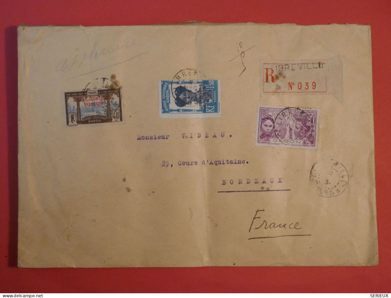 S0 GABON AEF   BELLE LETTRE RECO PURE ARCHIVE  1931   LIBREVILLE A BORDEAUX FRANCE L    +AFF. INTERESSANT + - Briefe U. Dokumente