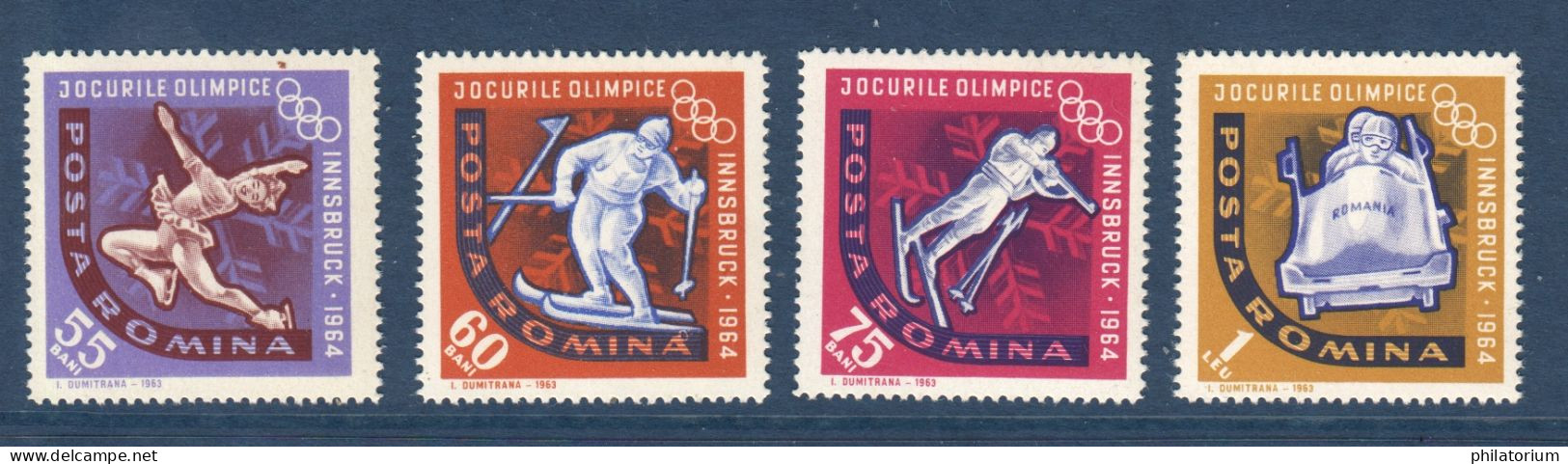 Roumanie, Romana, **, Yv 1979 à 1982, Mi 2198 à 2201, Sports D'hiver, JO Innsbruck 1964, - Hiver 1964: Innsbruck