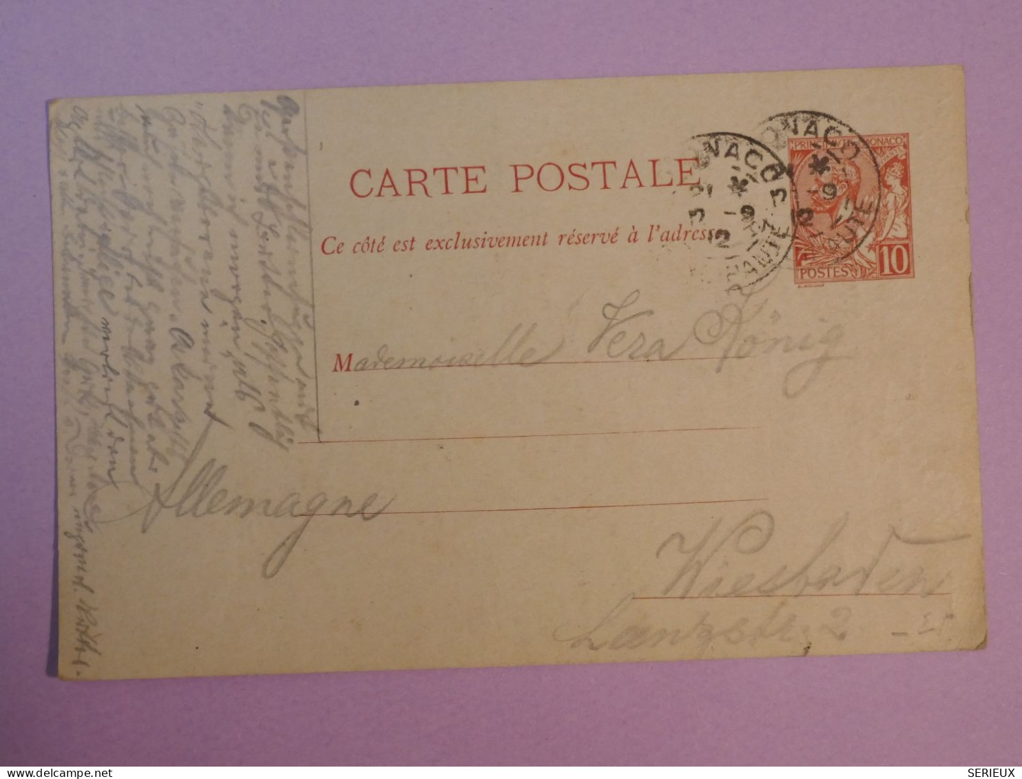 S0 MONTE CARLO BELLE CARTE  ENTIER  RR 1896 A  WIESBADEN  ALLEMAGNE +DE CONSTANTINE ++AFF. INTERESSANT + - Entiers Postaux