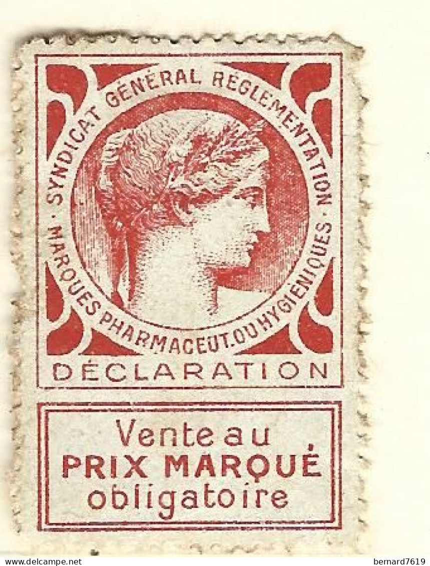 Timbre -  -  - Vignette Pharmaceutique  - Syndicat  Genenral Reglementation Marques Pharmaceut Ou Hygieniques - Used Stamps