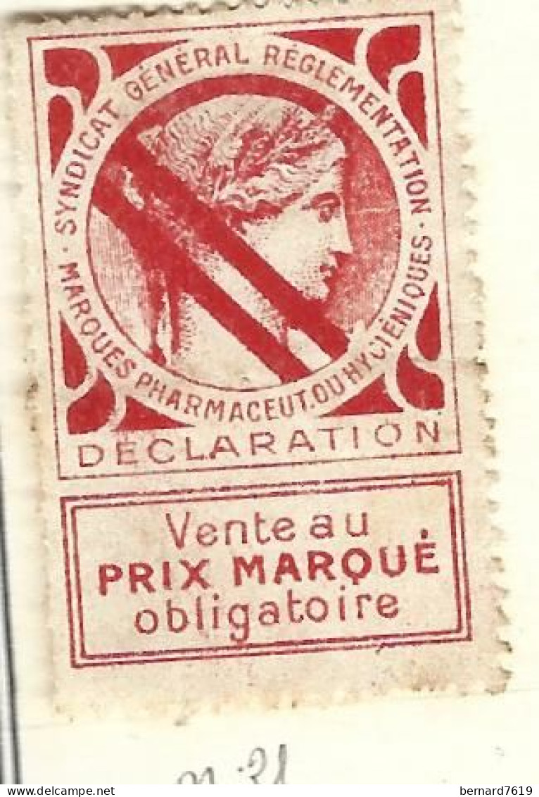 Timbre -  -  - Vignette Pharmaceutique  - Syndicat  Genenral Reglementation Marques Pharmaceut Ou Hygieniques - Gebraucht