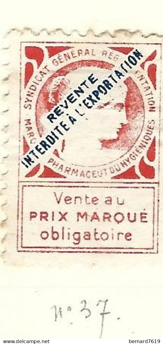 Timbre -  -  - Vignette Pharmaceutique  - Syndicat  Genenral Reglementation Marques Pharmaceut Ou Hygieniques - Gebruikt