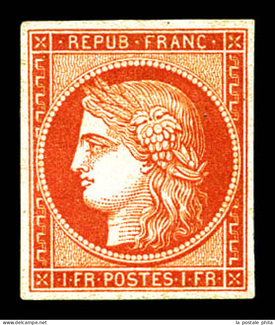 N°7A, 1 Fr Vermillon Pâle Dit 'vervelle' Nuance Vive, Sans Aminci (rare) Et Comme Toujours Sans Gomme. Quatre Belles Mar - 1849-1850 Cérès
