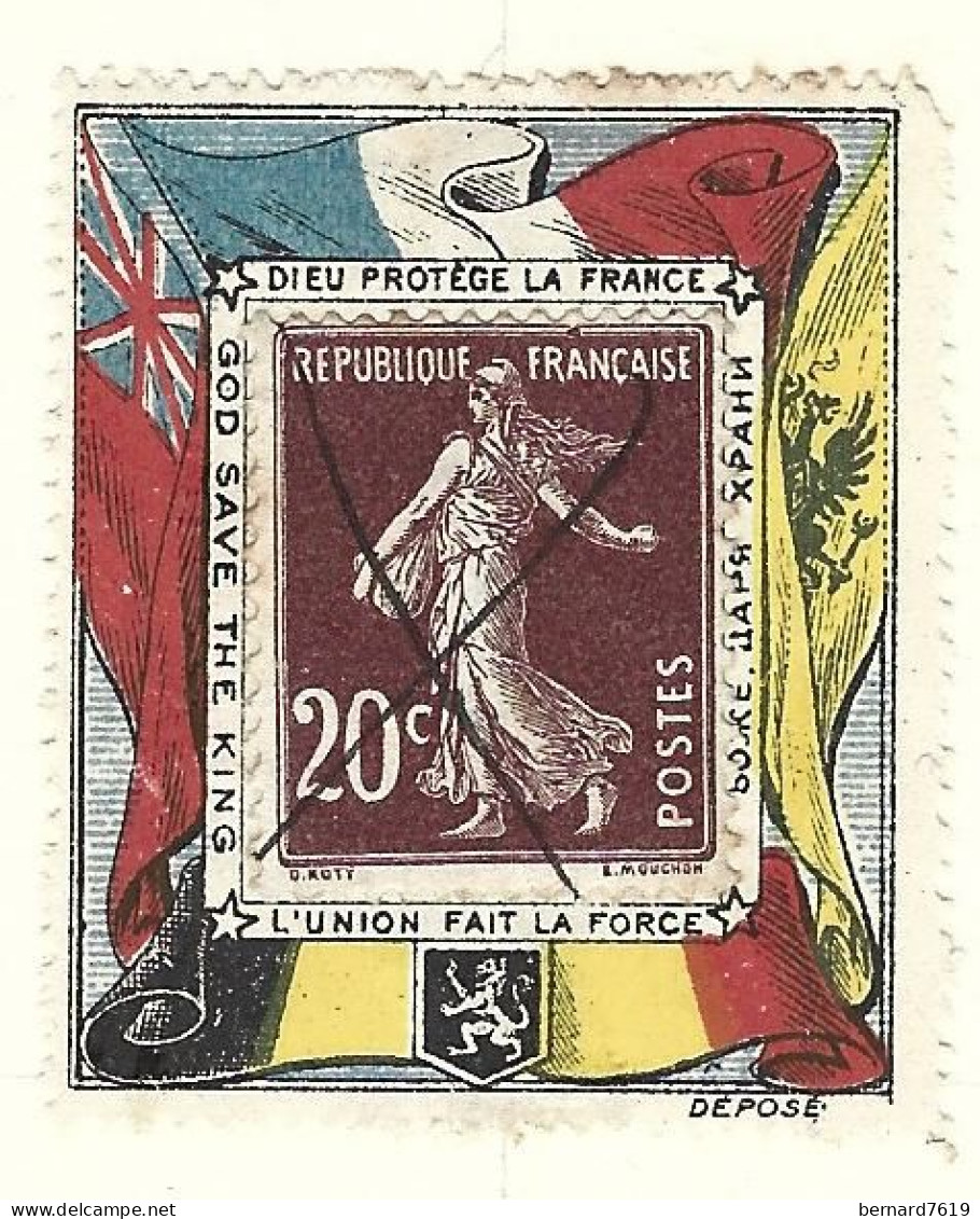 Timbre -  -  Vignette  Porte Timbre -  Dieu Protege La France - Semeuse  - L'union Fait La Force - Gebruikt