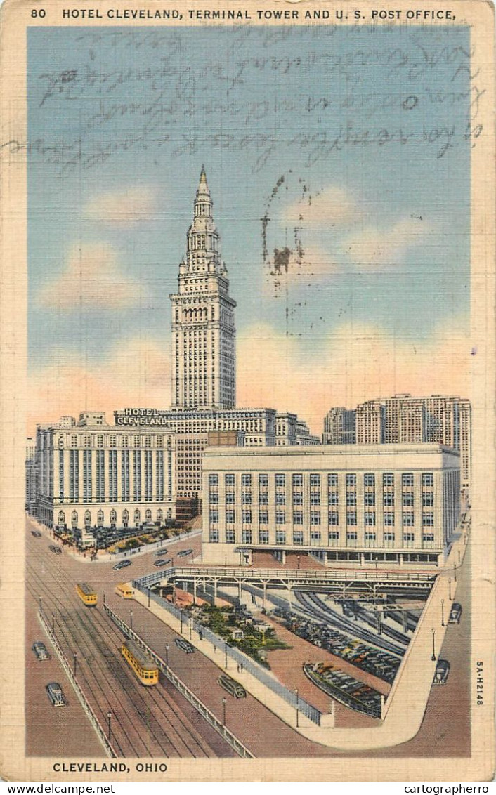 Hotel Cleveland Terminal Tower And US Post Office 1937 Linen Postcard - Cleveland