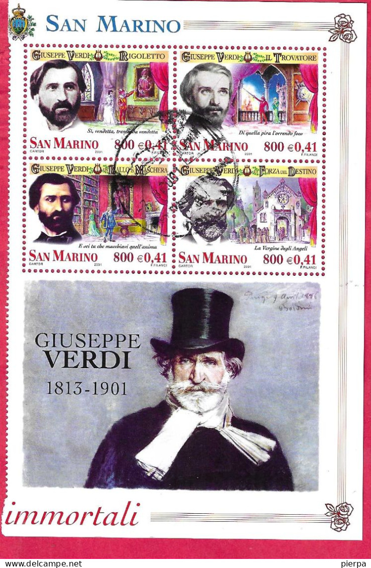 SAN MARINO - 2001 - MUSICA VERDI - OPERE LIRICHE - USATO ( YVERT 1733\4+1737\8- MICHEL 1940\1+1944\5 - SS1783\4+1787\8) - Oblitérés