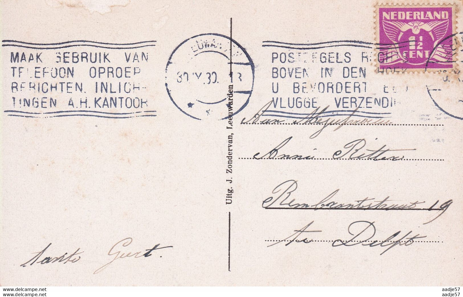 Leeuwarden - Prinsen Tuin (Uit. J. Zondervan, Leeuwarden) 1930 Metercut Flag - Leeuwarden