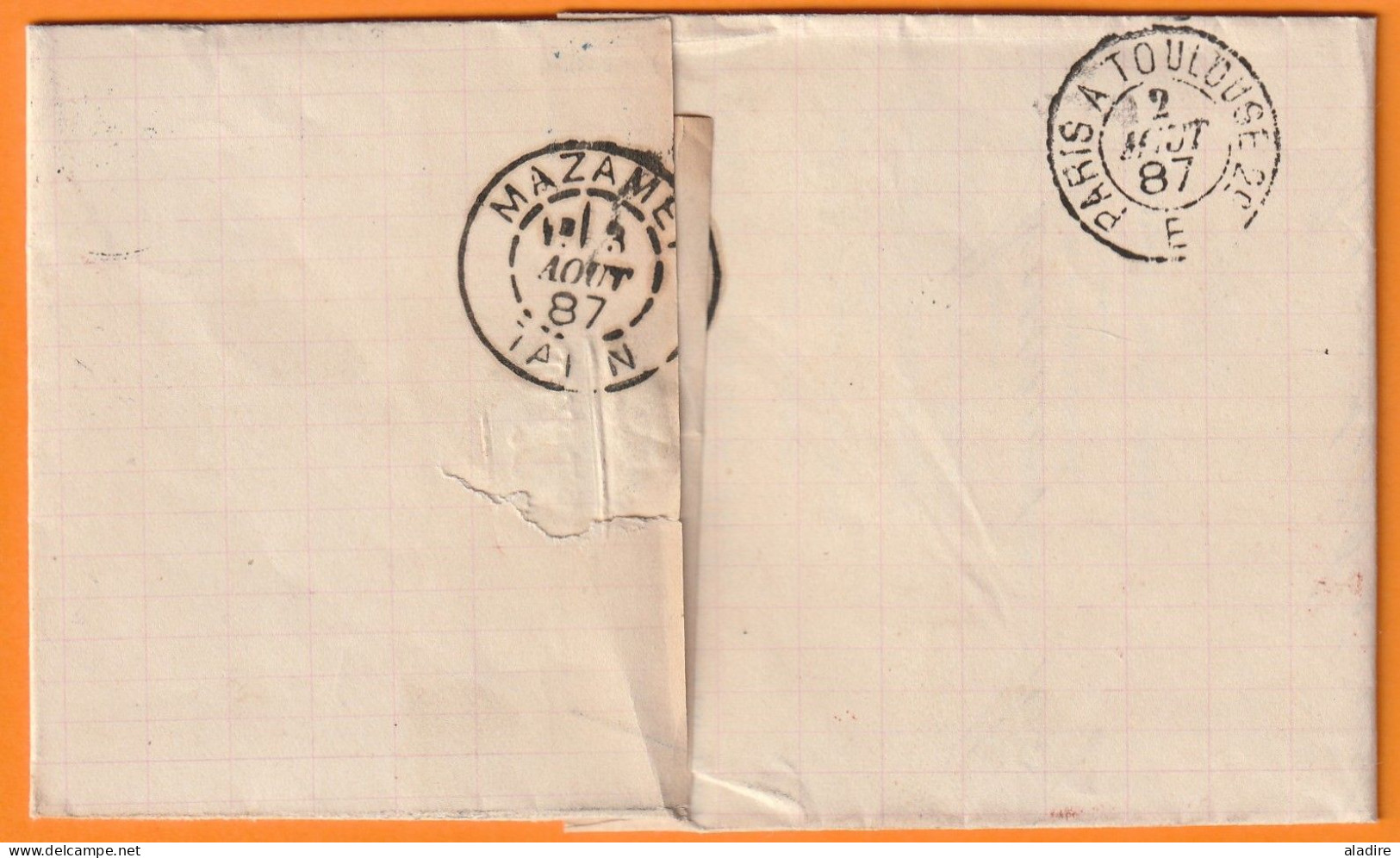 1887 - Lettre Pliée De VERVIERS Vers MAZAMET, France - Via PARIS ETRANGER - 25 C Léopold II - Cachet à Date D'arrivée - 1884-1891 Leopold II