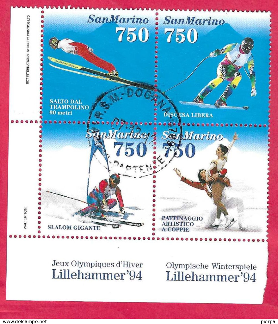 SAN MARINO - 1994 -OLIMPIADI INVERNALI LILLEHAMMER -  QUARTI USATA ( YVERT 1357\60- MICHEL 1564\7 - SS 1407\10) - Used Stamps