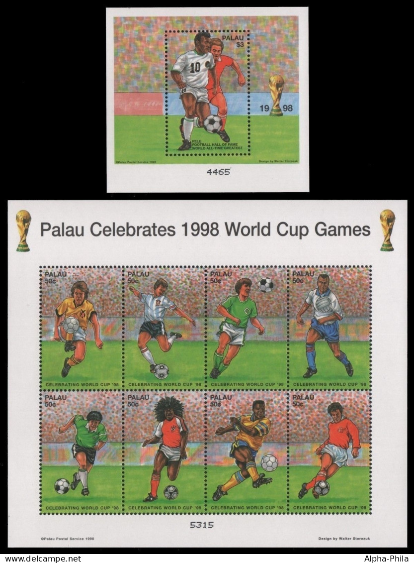 Palau 1998 - Mi-Nr. 1342-1349 & Block 69 ** - MNH - Fussball / Soccer - Palau