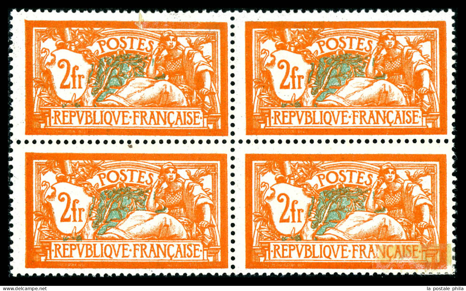 N°145l, 2f Merson, Papier Mince (transparent) En Bloc De Quatre (2ex*). TB (certificat)  Qualité: **  Cote: 500 Euros - Unused Stamps