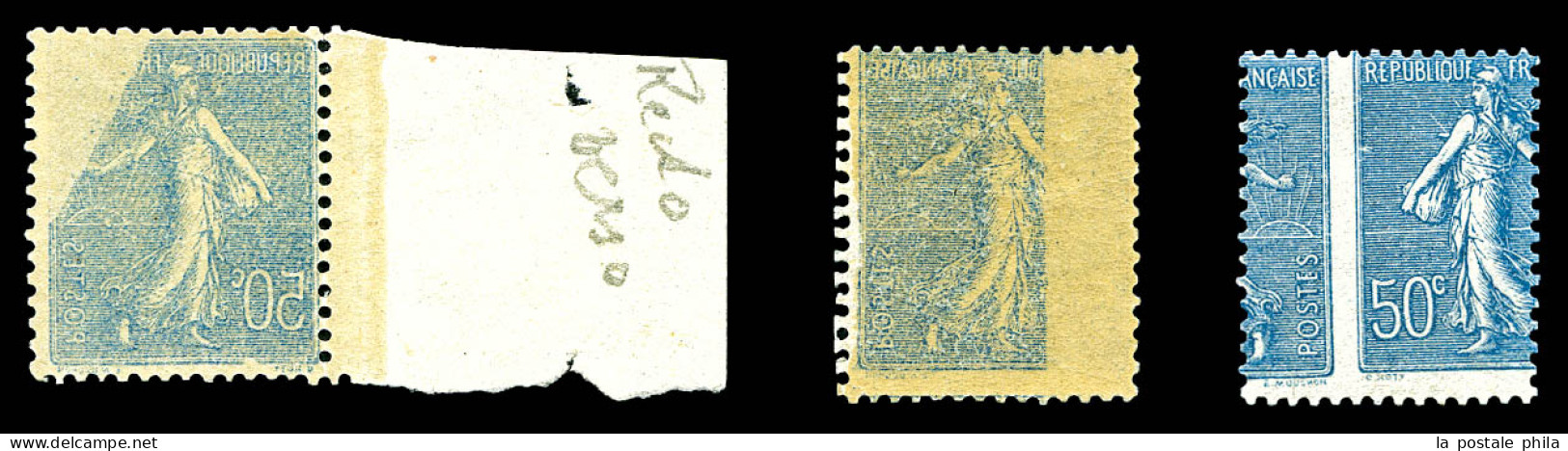 N°161d/f, 50c Semeuse, Piquage à Cheval Et 2 Exemplaires Impression Recto-verso. TTB  Qualité: **  Cote: 780 Euros - Unused Stamps