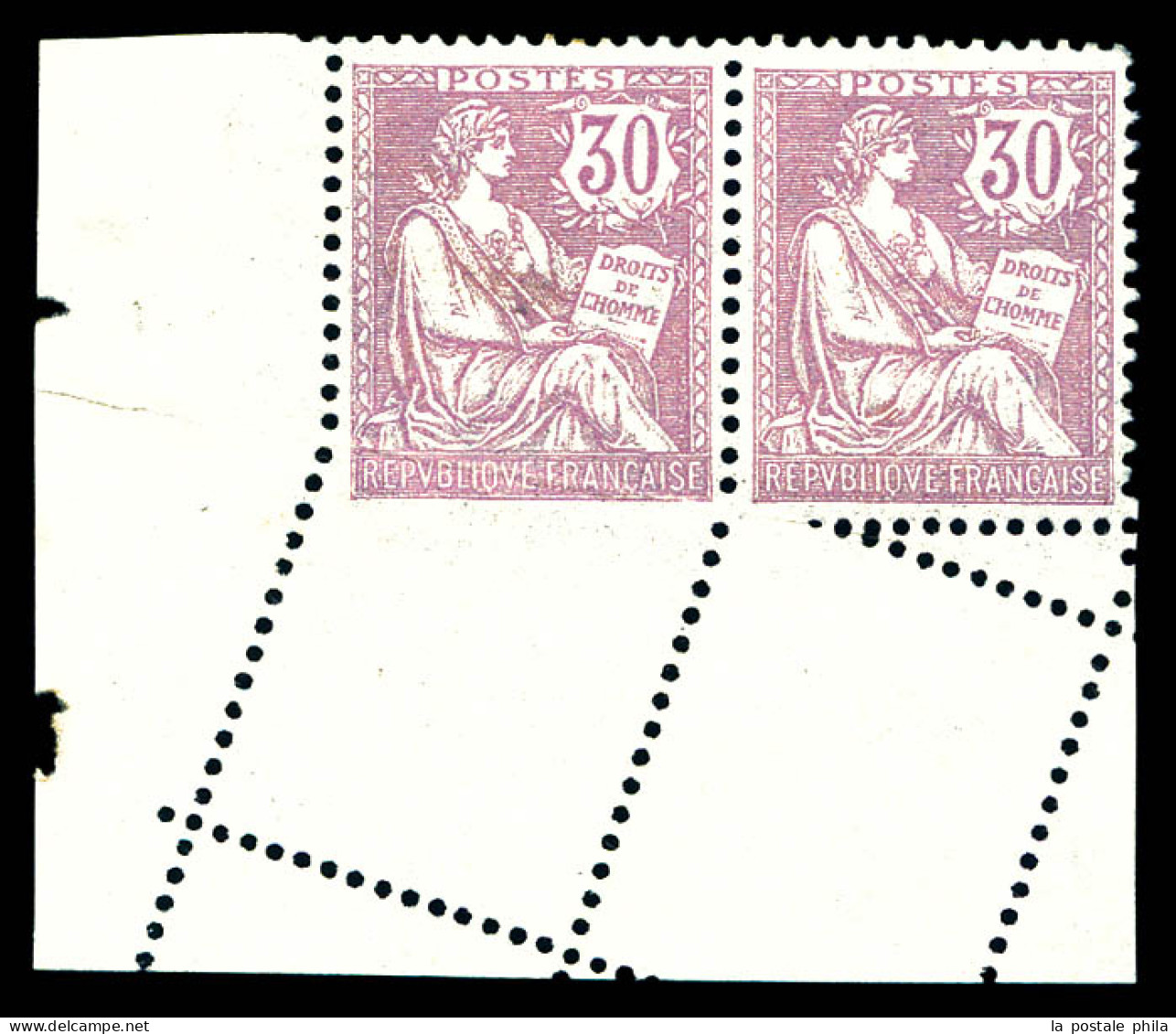 N°128f, 30c Mouchon, Piquage Oblique Sur Paire Coin De Feuille. TB (certificat)  Qualité: *  Cote: 1800 Euros - Unused Stamps