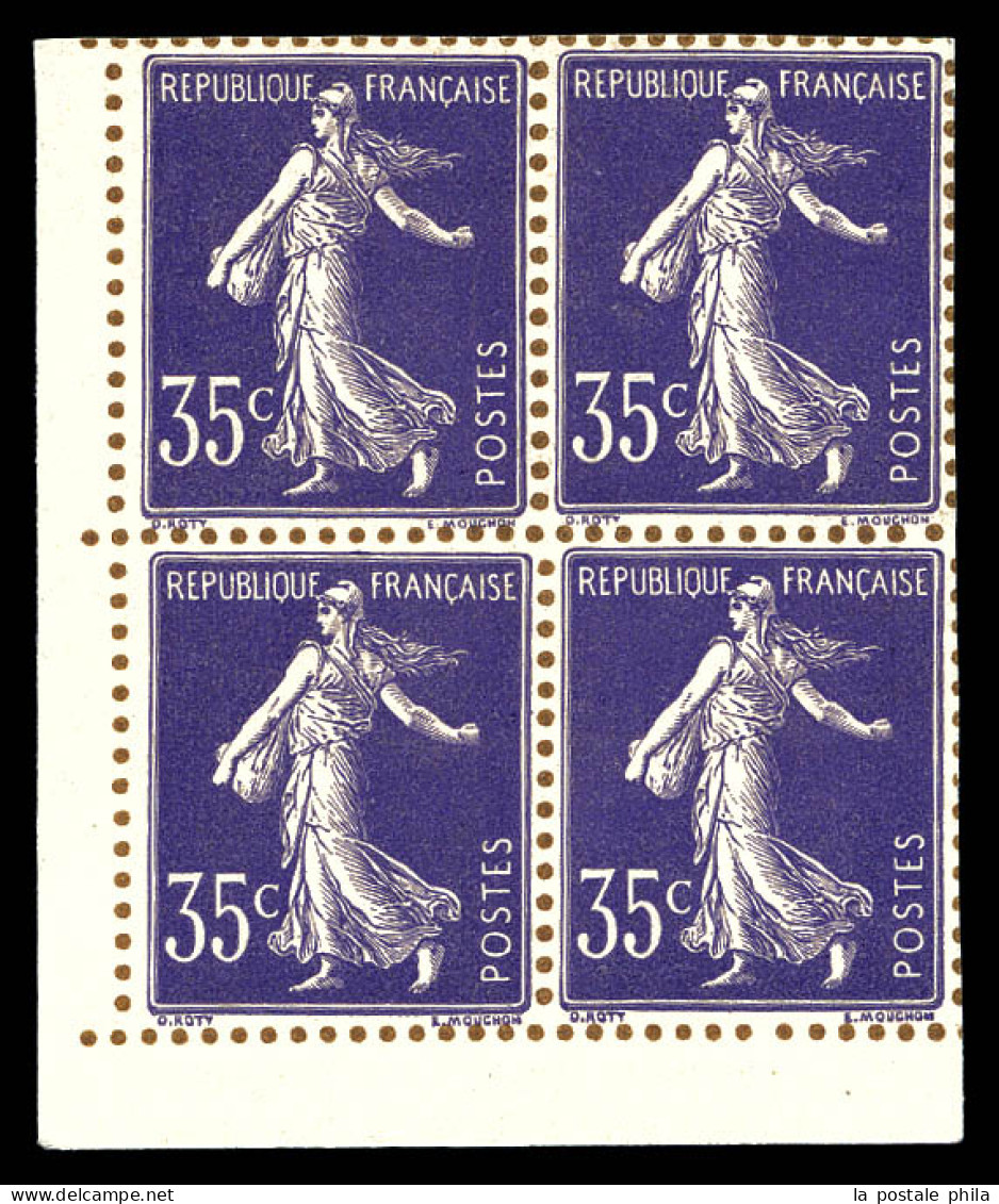 N°136, 35c Violet Clair, Tirage Sur Bristol Dentelure Figurée En Bloc De 4 Cdf. SUP (certificat)  Qualité: (*)  Cote: 14 - Unused Stamps