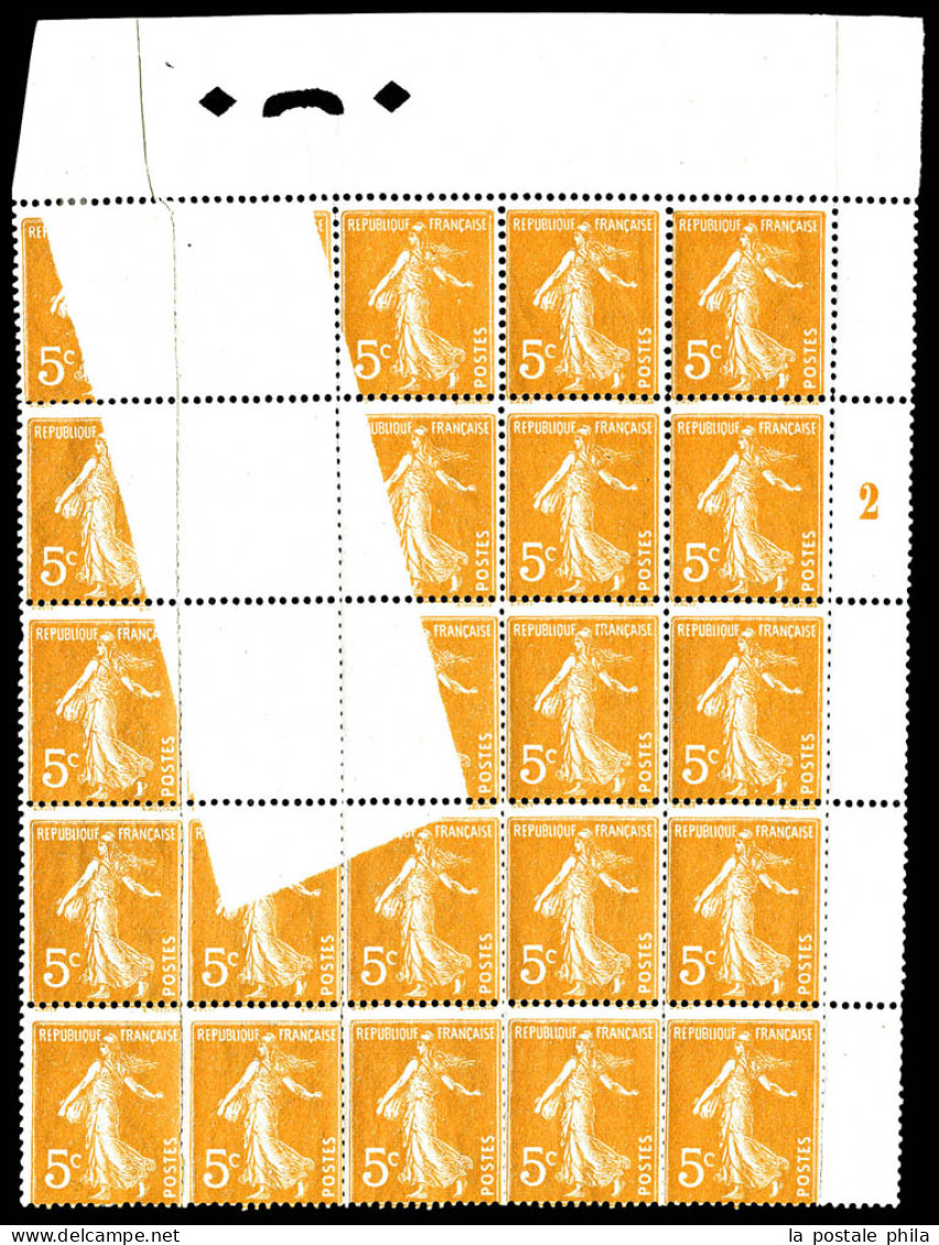 N°158, 5c Semeuse, Impression Incomplète Sur Un Panneau De 25 Exemplaires. SUP. R.R.R (certificat)  Qualité: **   - Unused Stamps