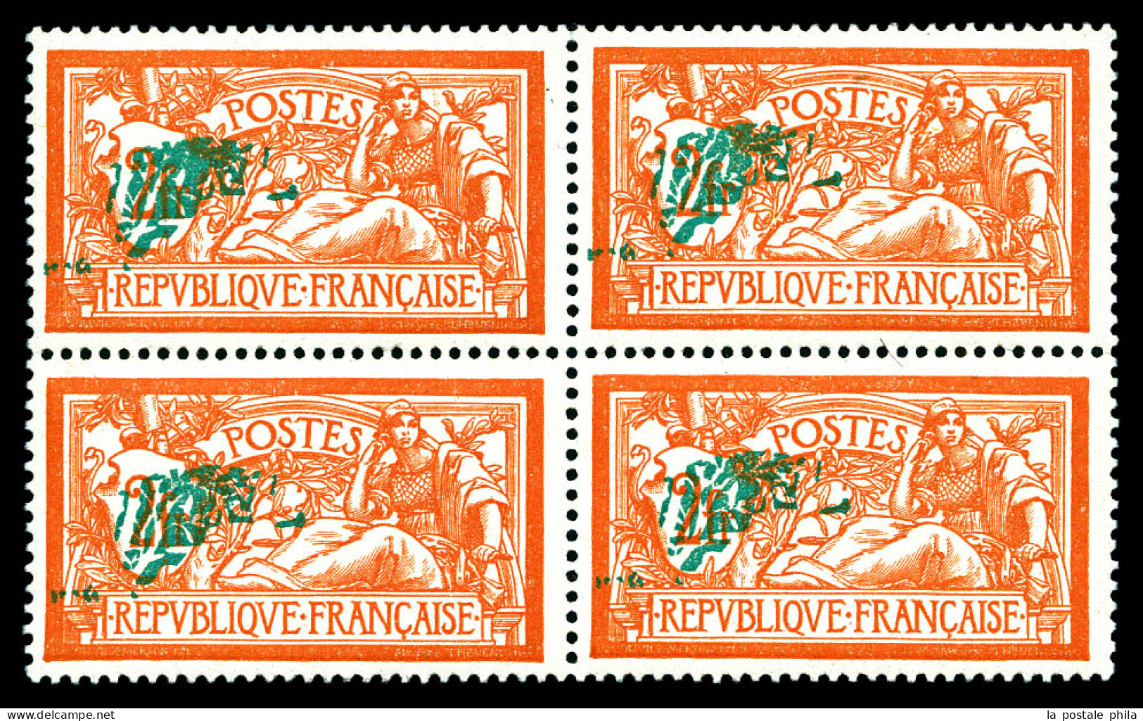 N°145f, 2F Merson: Centre Très Déplacé Sur La Valeur En Bloc De Quatre, Bon Centrage. SUP (certificat)  Qualité: **  Cot - Unused Stamps