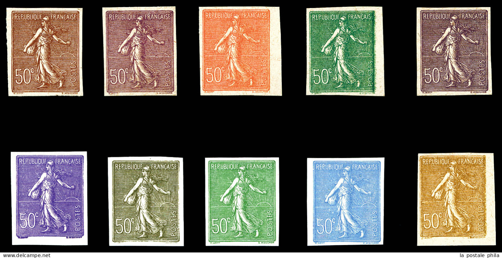 N°199, Semeuse Lignée, 50c., 7 ESSAIS Différents, TB  Qualité: (*)   - Color Proofs 1900-1944