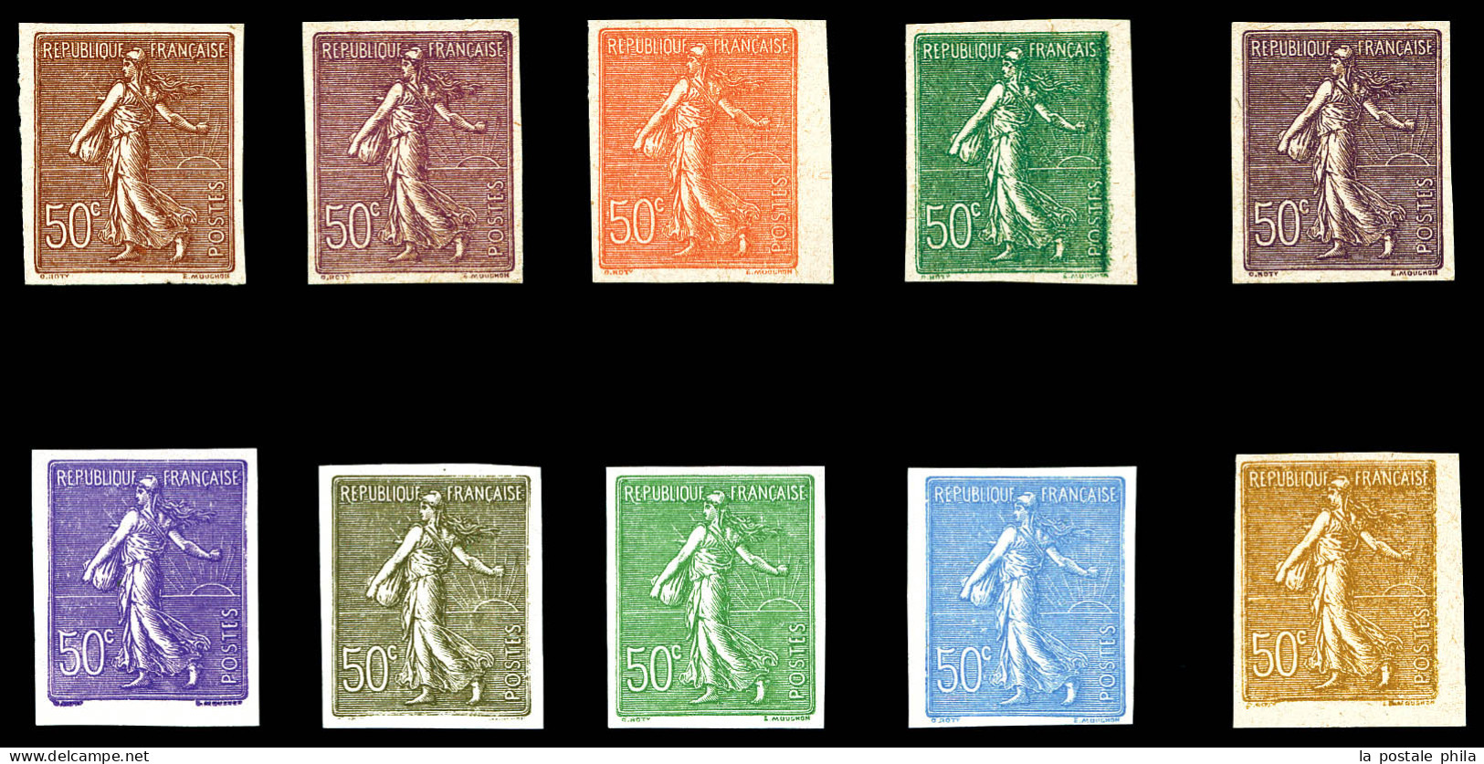 N°199, Semeuse Lignée, 50c., 7 ESSAIS Différents, TB  Qualité: (*)   - Essais De Couleur 1900-1944