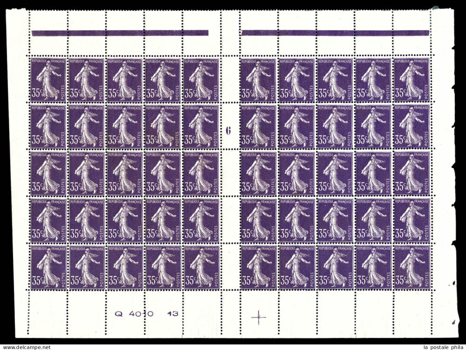 N°136, 35c Violet-clair En Panneau De 50 Exemplaires Millésime '6' Avec Numéro Et Croix De Repère, SUPERBE. R.R.R. (cert - Feuilles Complètes