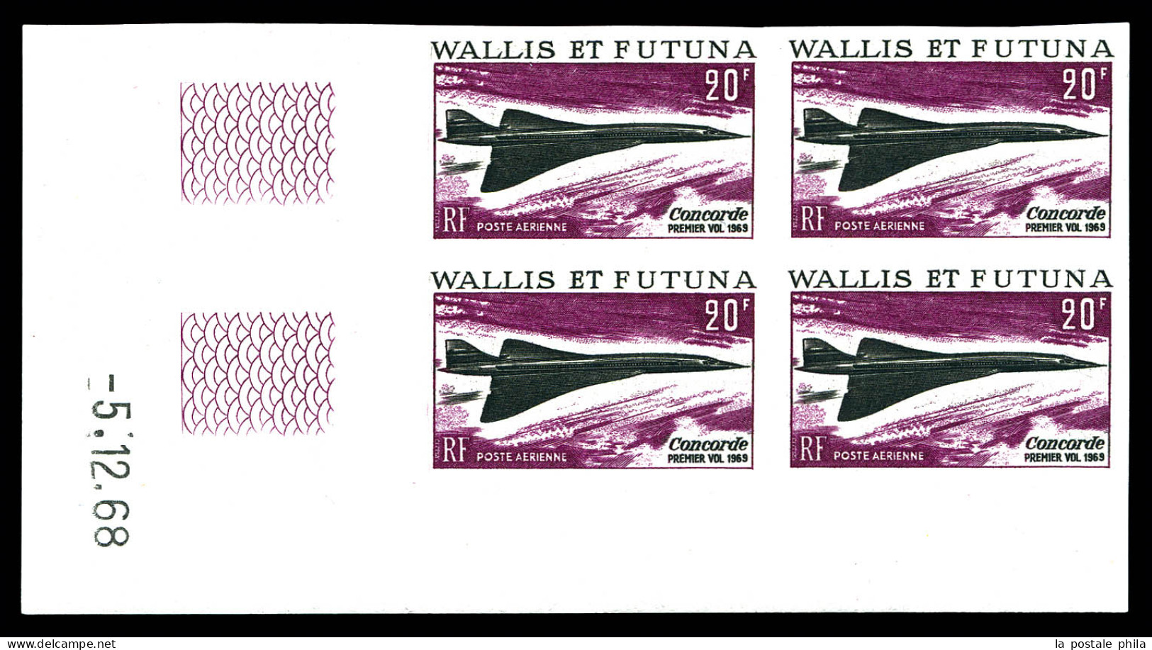 Concorde, Non Dentelés. Afars, Comores, Nelle Calédonie, St Pierre Et Wallis, En Bloc De Quatre Coin Daté. SUP (certific - 1969 Avion Supersonique Concorde