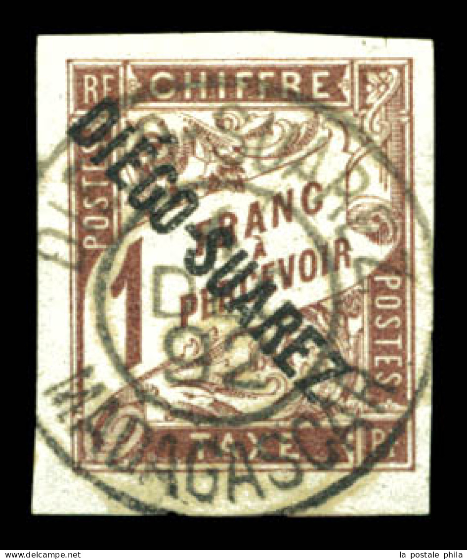 Taxe N°13, 1F Marron, Grandes Marges. SUP. R. (signé Calves/certificat)  Qualité: Oblitéré  Cote: 1900 Euros - Used Stamps