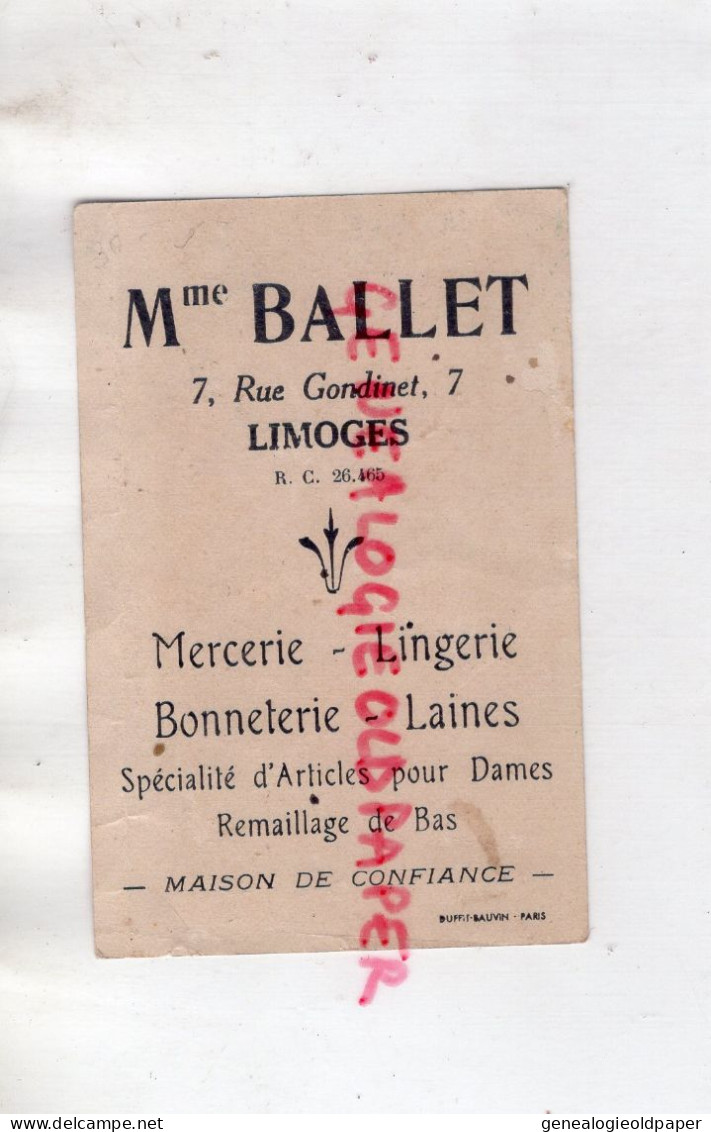 87-LIMOGES-MAGASIN VETEMENTS MME BALLET - MERCERIE LINGERIE BONNETERIE- 7 RUE GONDINET -IMAGE AZAY LE RIDEAU CHATEAU - Textile & Clothing